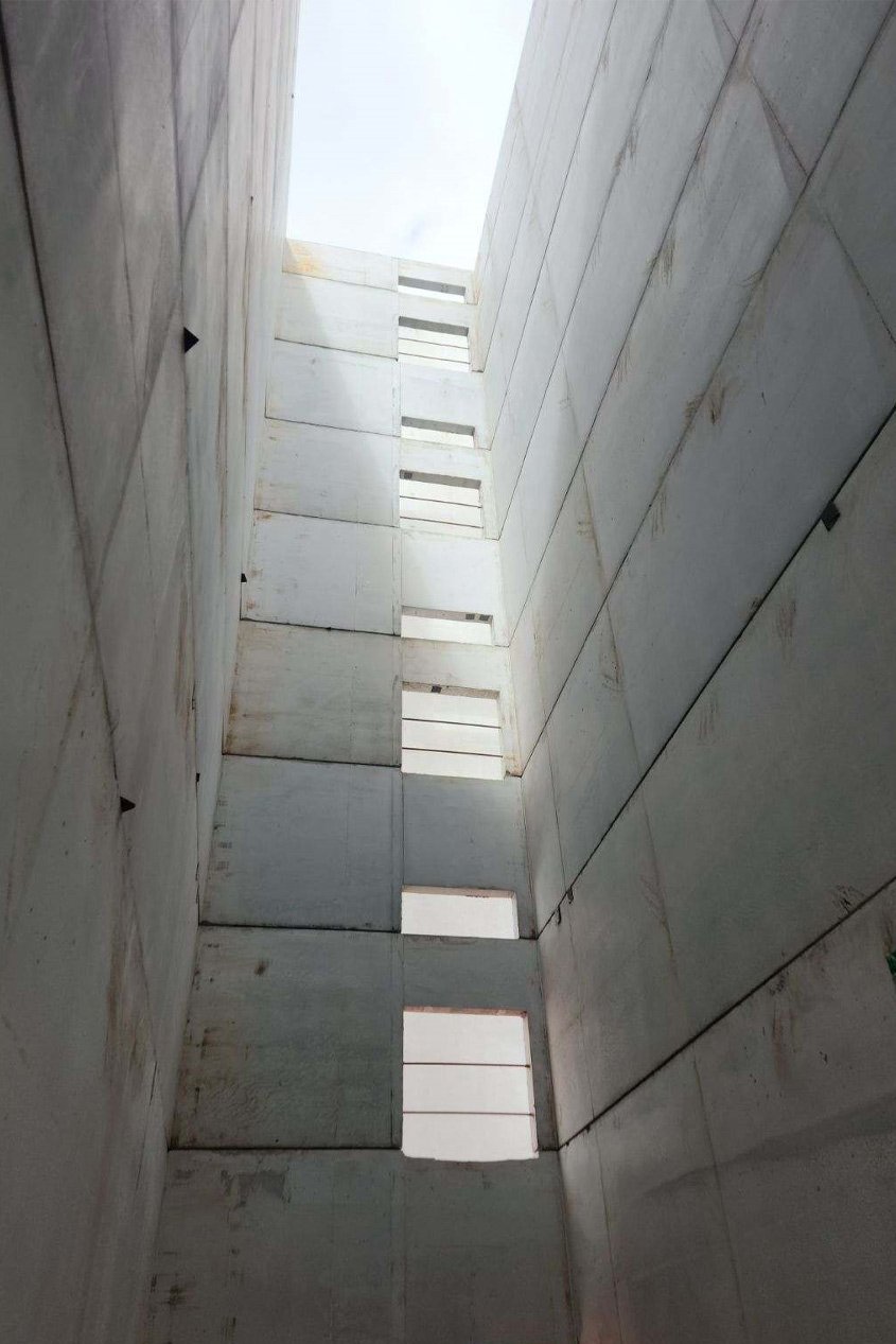 An inside view of a precast concrete stair shaft.